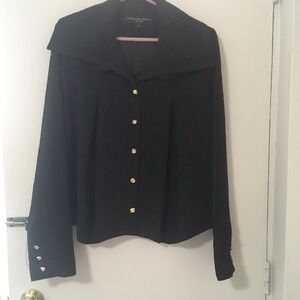 Twinkle by Wenlan Black Lace Jacket with Gold Logo Trim